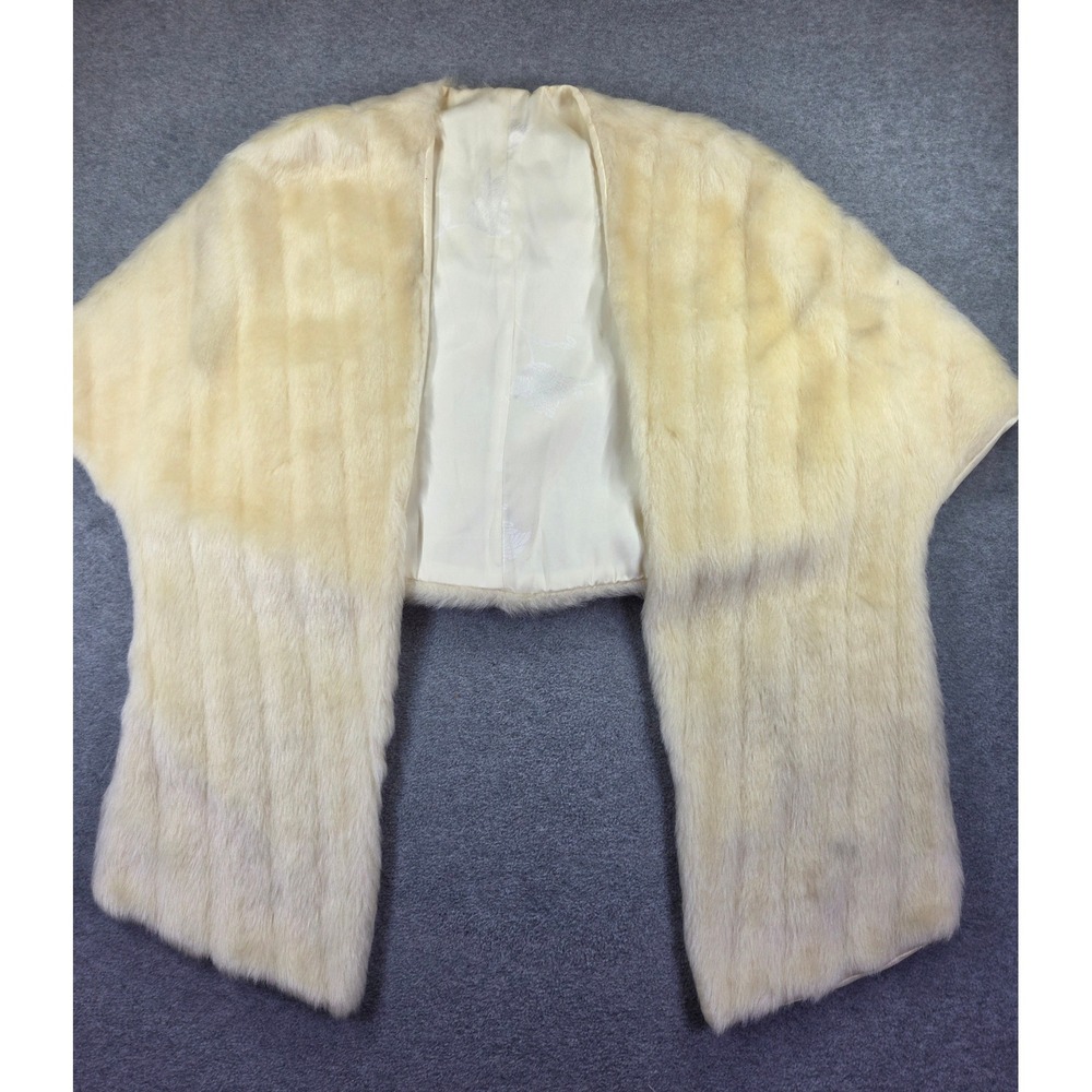 Vintage Cream Faux Fur Stole Shawl Capelet Long Panels Wedding Evening Wrap